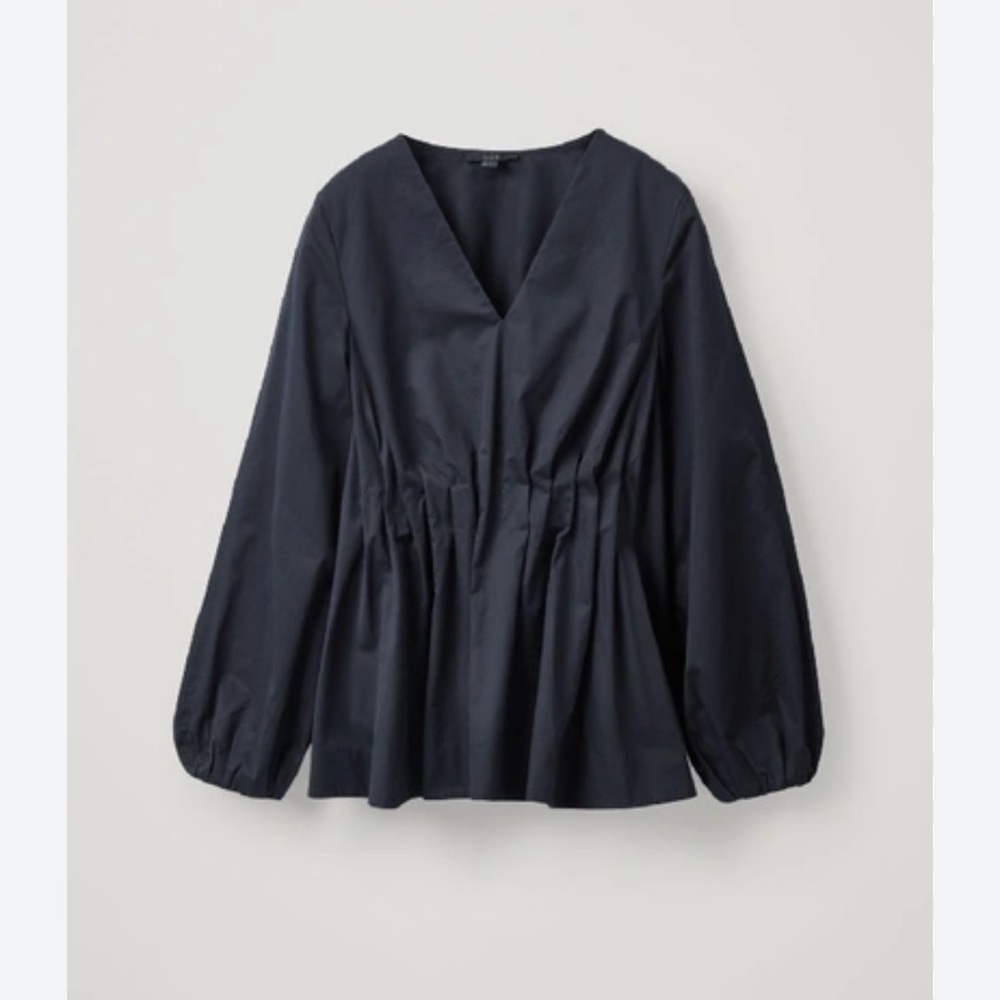COS pleated puff sleeve top in blue size 6